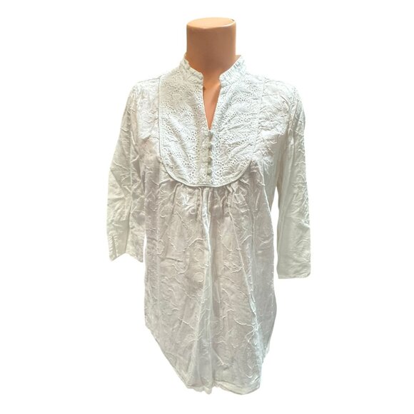The Webster Miami Women's White Lace Detail Cotton Tunic Top - Picture 9 of 16